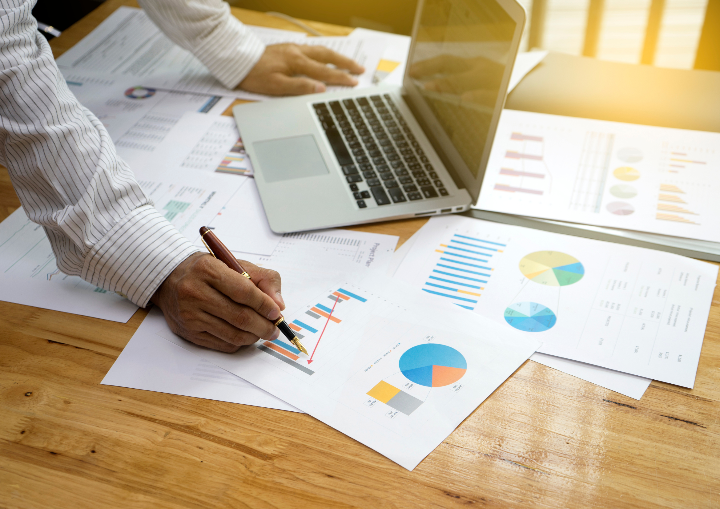 Pessoa analisando gráficos para ilustrar a análise de mercado da indústria alimentar