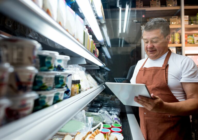 colaborador analisando itens no supermercado para ilustrar o processo de precificação estratégica
