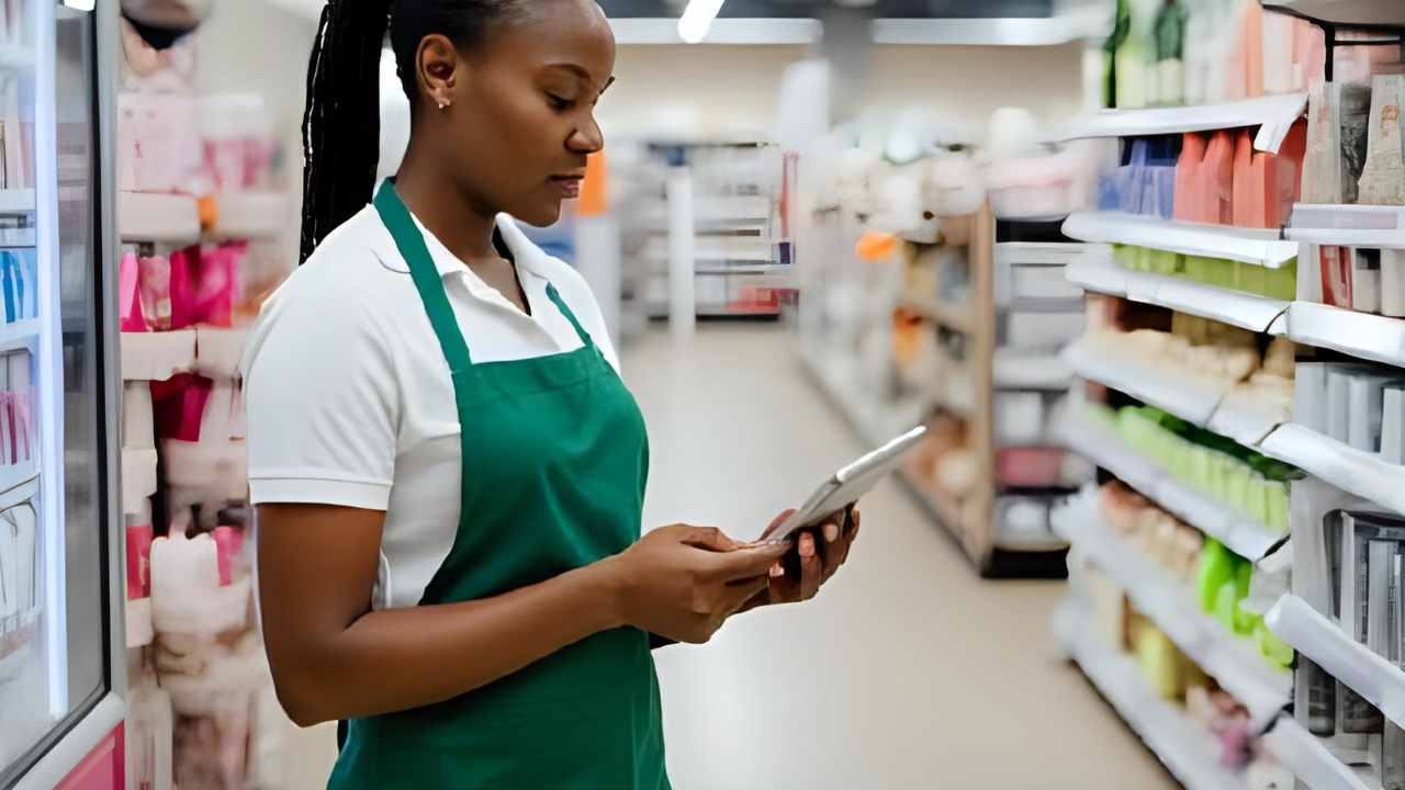 pessoa trabalhando no controle de preços de um mercado