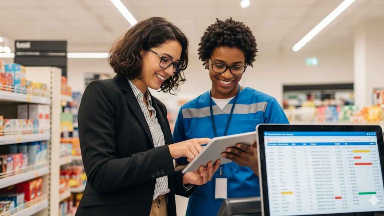 pessoas trabalhando no varejo ilustrando o processo comercial